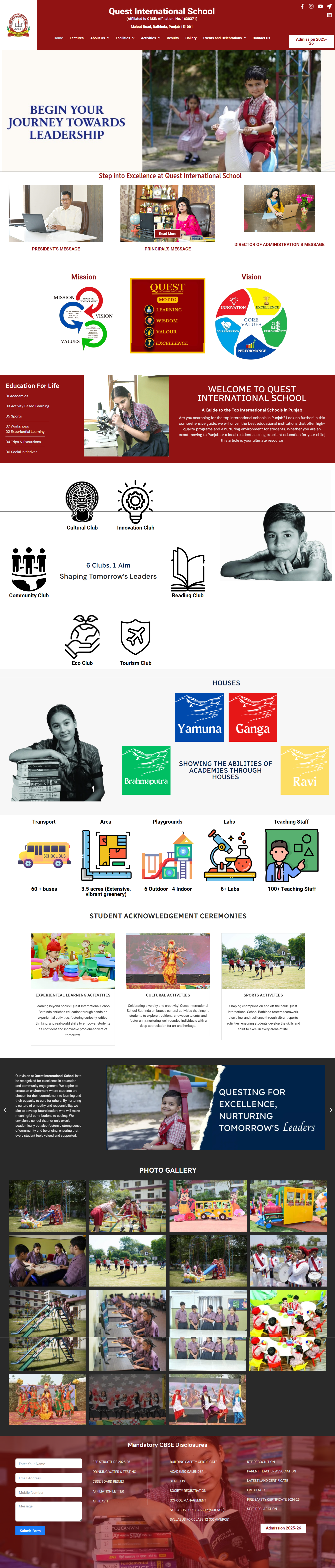 Quest International School Website Development